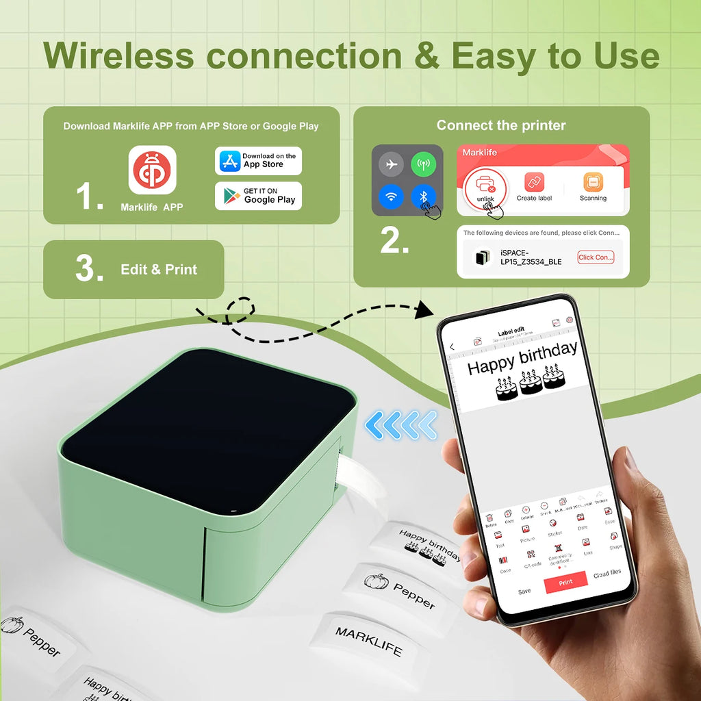 Mini Label Printer Portable Thermal Bluetooth